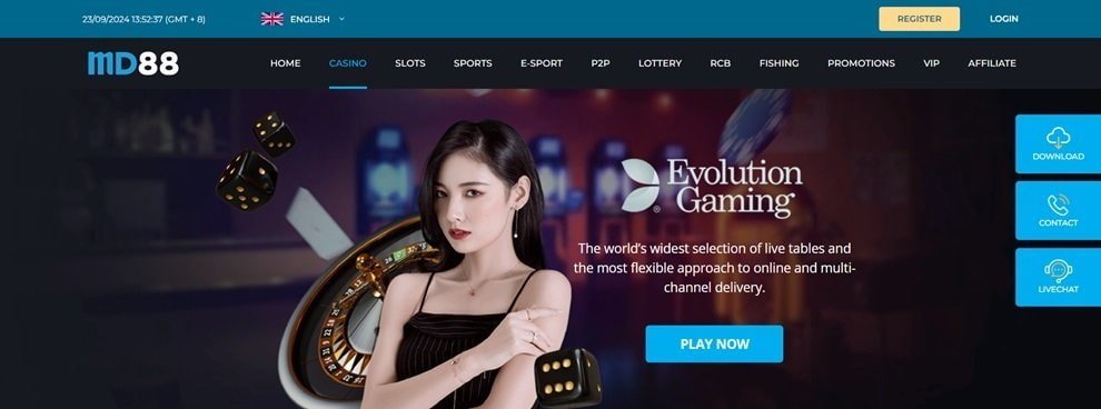 MD88 casino website screen