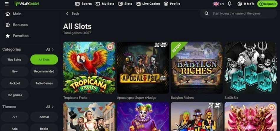 PlayDash casino platform interface